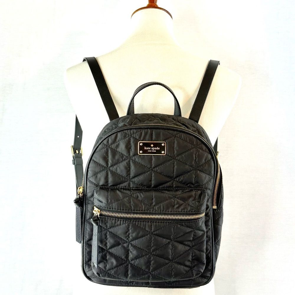 Kate Spade Wilson Road Quilted Black Small Bradley Leather Trimmed Backpack